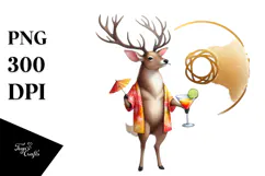 Deer in Beachwear with Cocktail PNG Product Image 1