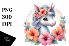 Cute Baby Unicorn with Hibiscus Frame | | Clipart Product Image 1