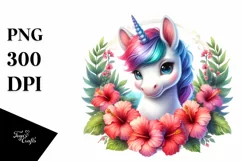 Cute Baby Unicorn with Hibiscus Frame | | Clipart Product Image 1