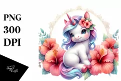 Pastel Baby Unicorn Hibiscus Clipart Product Image 3