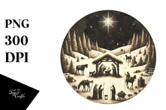 Round Vintage Christmass Nativity Scene PNG Product Image 1
