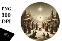 Round Vintage Christmass Nativity Scene PNG Product Image 1