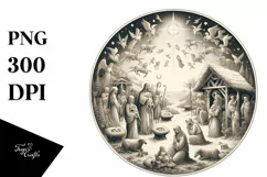 Round Vintage Christmass Nativity Scene PNG Product Image 1