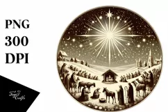 Round Vintage Christmass Nativity Scene PNG Product Image 1