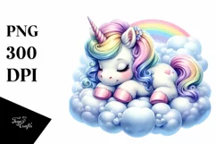 Colorful Pastel Image of Baby Unicorn Napping on Cloud Product Image 3