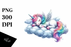 Colorful Pastel Image of Baby Unicorn Napping on Cloud Product Image 1