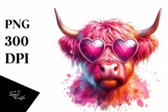 Pink Highland Cow, Colorful PNG Product Image 1