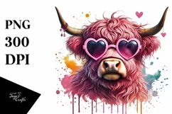 Pink Highland Cow, Colorful PNG Product Image 1