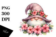 Gnome with Impatiens Floral Frame PNG Product Image 1