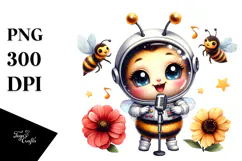 Energetic Baby Bee with Singer Look, PNG Product Image 1