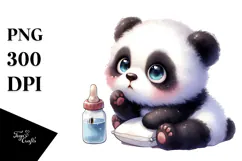 Digital Watercolor Baby Panda with Big Eyes, High-Res PNG Product Image 1
