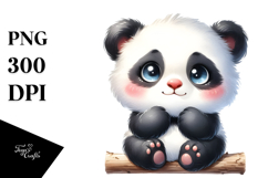 Digital Watercolor Baby Panda with Big Eyes, High-Res PNG Product Image 1