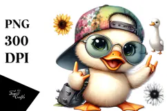 Energetic Duck with Hat and Sunglasses PNG Product Image 1