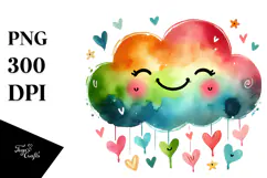 Colorful Smiling Cloud with Hearts PNG Product Image 1