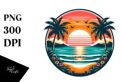 Retro Tropical Beach Sunset Clipart PNG Product Image 1