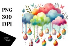 Simple Watercolor Cloud with Easter Eggs PNG Product Image 1