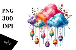 Simple Watercolor Cloud with Easter Eggs PNG Product Image 1