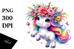 Dancing Unicorn with Floral Wreath PNG Product Image 1