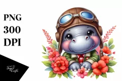 Colorful Watercolor Baby Hippo Aviator Suit Product Image 3