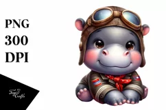 Colorful Baby Hippo with Aviator Suit | Clipart Product Image 1