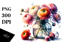 Watercolor Abstract Jar Large Ranunculus Product Image 1