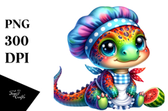 Adorable Baby Dinosaur in Chef&#039;s Apron PNG Product Image 1