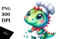 Cute Baby Dinosaur in Chef's Apron, Vibrant PNG Product Image 1