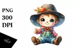 Cute Watercolor Baby Scarecrow Clipart Product Image 1