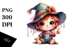 Cute Baby Scarecrow Sitting PNG Product Image 1