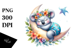Vibrant Watercolor Whimsical Baby Koala Dressed for Summer Product Image 1
