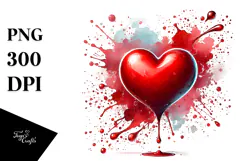 Red Glossy Heart on a Splashy Background PNG Product Image 1