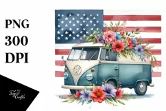 Watercolor Patriotic Van Clipart Product Image 1