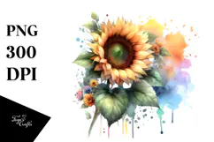 Colorful Watercolor Sunflower PNG Product Image 1