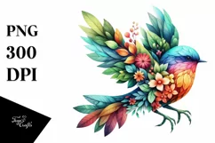 Abstract Bird with Plant Leaves, PNG Product Image 3