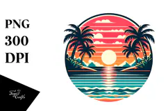 Retro Tropical Island Sunset, PNG Product Image 1
