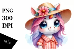 Watercolor Unicorn Sun Hat Clipart Product Image 1