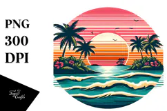 Retro Tropical Island Sunset, PNG Product Image 1