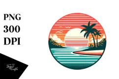 Retro Tropical Island Sunset, PNG Product Image 1