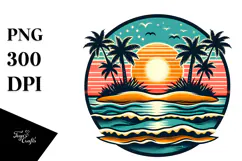 Retro Tropical Island Sunset, PNG Product Image 1