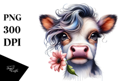 Funny Baby Cow with Flower, PNG Product Image 1