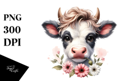 Funny Baby Cow with Flower, PNG Product Image 1