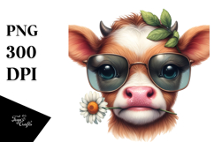 Funny Baby Cow with Flower, PNG Product Image 1