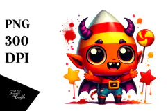 Goofy Chibi Demon in Candy Corn Hoodie, Vibrant PNG Product Image 1
