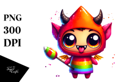 Goofy Chibi Demon in Candy Corn Hoodie, Vibrant PNG Product Image 1