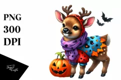 Watercolor Cute Baby Elk Halloween Drawing Product Image 3
