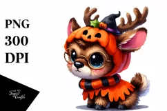 Watercolor Cute Baby Elk Halloween Drawing Product Image 3