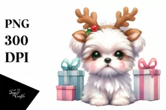 Expressive Maltese with Reindeer Horns PNG Product Image 3
