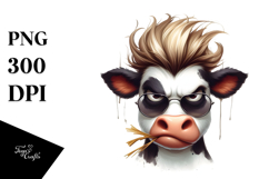 Watercolor Angry Cow with Hay Straw, Transparent PNG Product Image 1