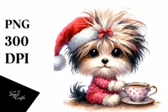 Baby Havanese with Santa Hat PNG Product Image 3