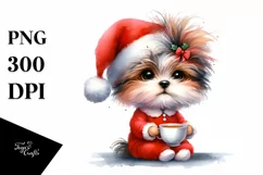 Cute Baby Havanese with Santa Hat PNG Product Image 3